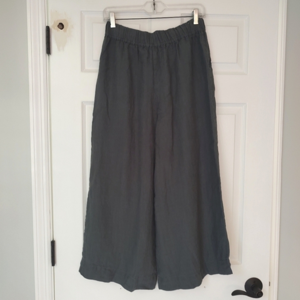 Laude The Label Organic Linen Lined Wide Leg Crop Pants Pull-On Mineral Gray M - Picture 4 of 14